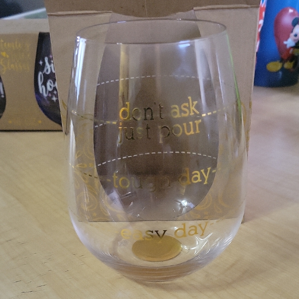 Gold Text Stemless Wine Glass